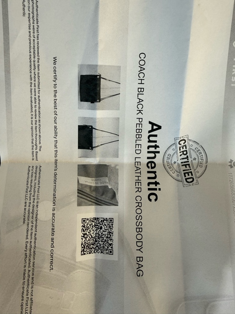 Coach  Black Pebbled Leather Crossbody Bag  with authenticity - Picture 2 of 8